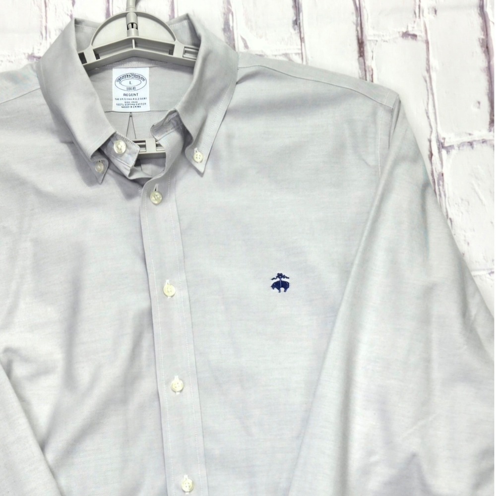 Brooks Brothers Regent 1818 Light Grey Supima Cotton Button Down Dress Men L